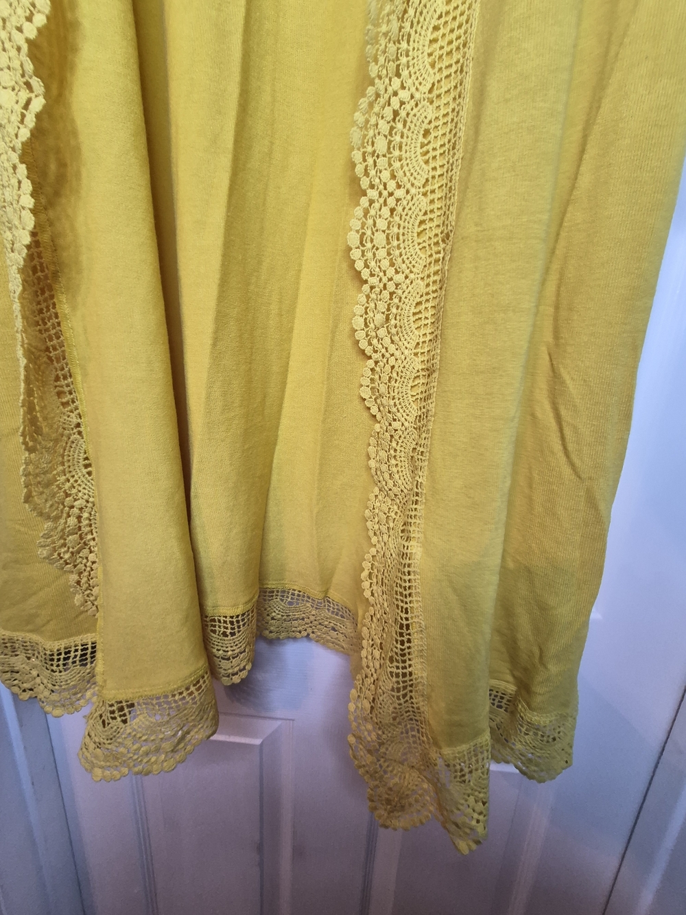 Tickled Teal Bright Yellow Crochet-Trim Open Cardigan Xl - Picture 5 of 8